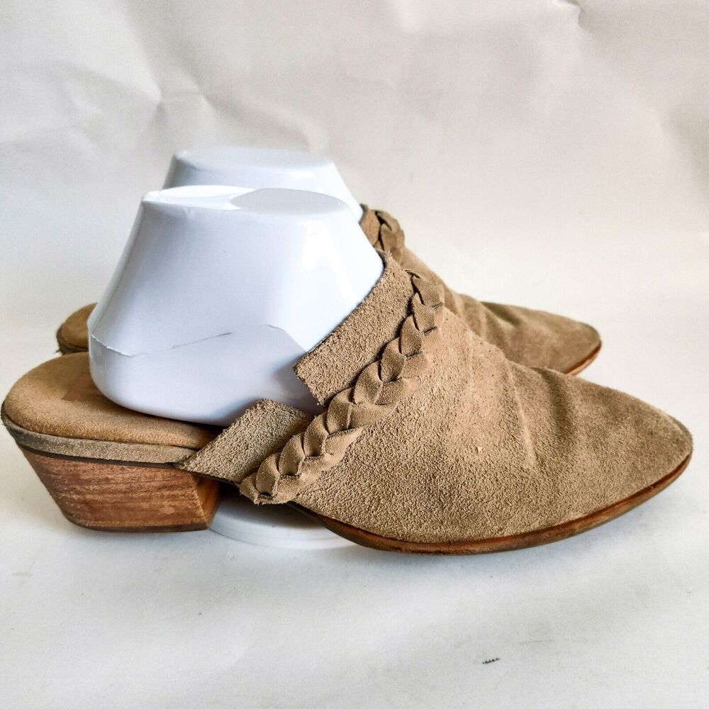 Hush Puppies Slip On Mules Braided Suede Leather‎ Block Heel Nuetral 9.5 Preppy